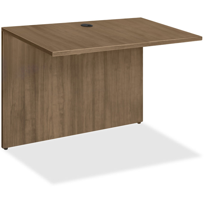 Lorell Essentials Series Bridge - 29.5" Height x 41.4" Width x 23.6" Depth Bridge, 1" Thickness Top - Finish: Walnut - Laminate Table Top - Durable, Grommet, Back Panel, Cord Management, Modesty Panel - For Office - 1 Each