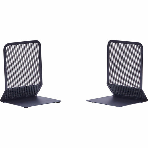 Lorell Mesh Bookends - 7" Height x 5.38" Width x 5.25" Depth - Desktop - Sturdy - Black - Steel, Mesh - 2 / Pair