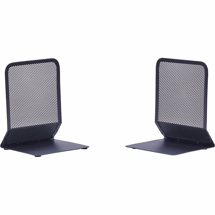Lorell Mesh Bookends - 7" Height x 5.38" Width x 5.25" Depth - Desktop - Sturdy - Black - Steel, Mesh - 2 / Pair