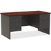 Lorell Fortress Modular Series Double-Pedestal Desk - 60" Width x 30" Depth, x 1.1" Thickness Top - Total Drawer(s): 2 - Double Pedestal - Material: Steel - Finish: Mahogany Laminate, Charcoal - Scratch Resistant, Stain Resistant, Ball-bearing Suspension,