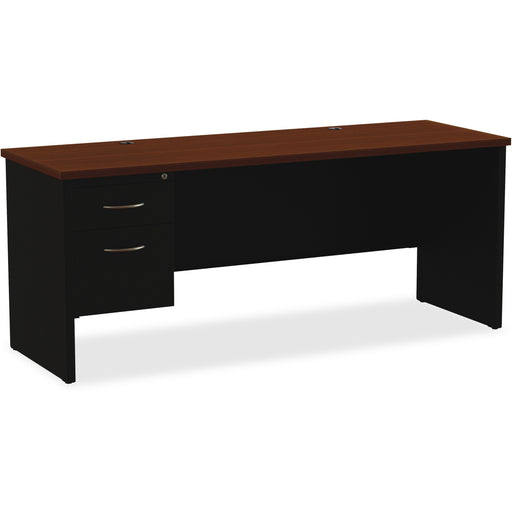 Lorell Fortress Modular Series Left-pedestal Credenza - 72" Width x 24" Depth, x 1.1" Thickness Top - Total Drawer(s): 2 - Single Pedestal on Left Side - Material: Steel - Finish: Walnut Laminate, Black - Scratch Resistant, Stain Resistant, Ball-bearing S