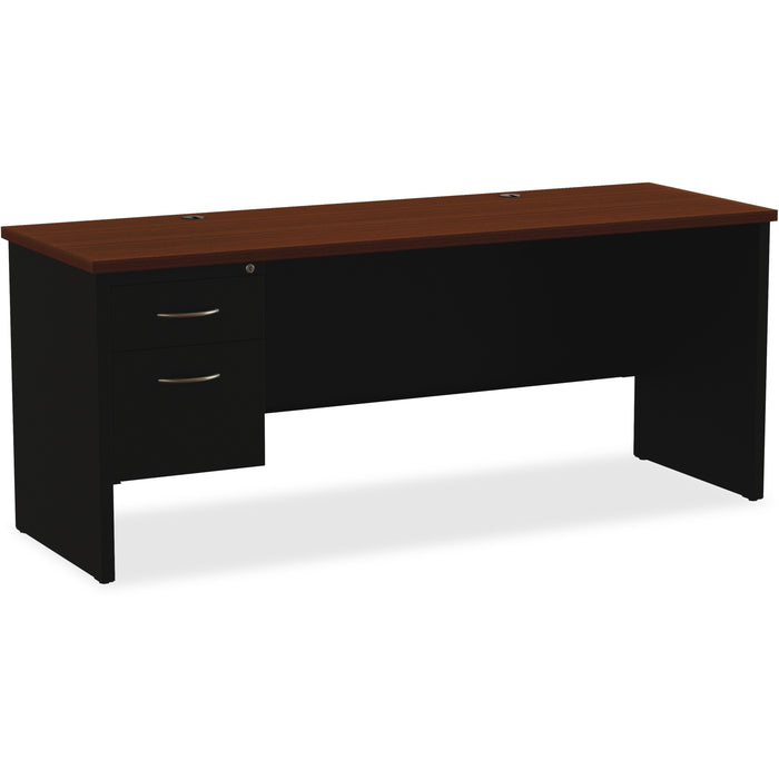 Lorell Fortress Modular Series Left-pedestal Credenza - 72" Width x 24" Depth, x 1.1" Thickness Top - Total Drawer(s): 2 - Single Pedestal on Left Side - Material: Steel - Finish: Walnut Laminate, Black - Scratch Resistant, Stain Resistant, Ball-bearing S