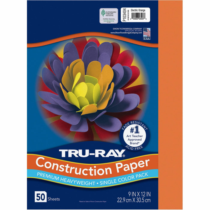 Tru-Ray Construction Paper - Art Project - 12" Width x 9" Length - Electric Orange - Sulphite - 1 Pack