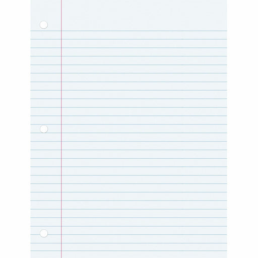 Pacon Wide Ruled Filler Paper - 100 Sheets - Wide Ruled Front Ruling - 0.37" Ruled - Red Margin - 3 Hole(s) - 8" x 10 1/2" Sheet Size - White Paper - Smooth, Punched - 100 / Pack