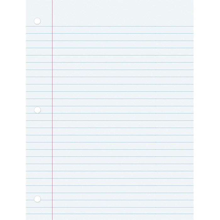 Pacon Wide Ruled Filler Paper - 100 Sheets - Wide Ruled Front Ruling - 0.37" Ruled - Red Margin - 3 Hole(s) - 8" x 10 1/2" Sheet Size - White Paper - Smooth, Punched - 100 / Pack