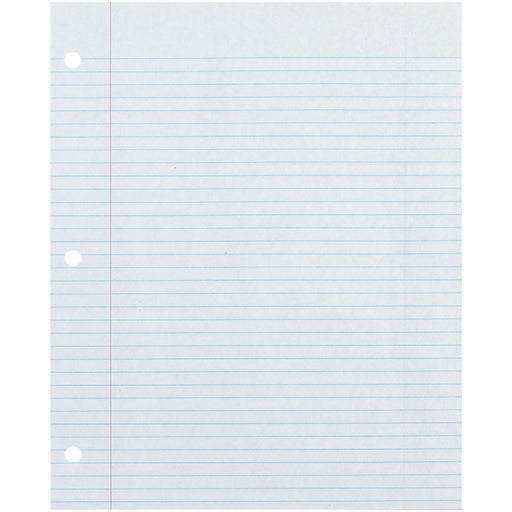 Ecology Recycled Filler Paper - 500 Sheets - College Ruled Front Ruling - 0.28" Ruled - Red Margin - 3 Hole(s) - Letter - 8 1/2" x 11" Sheet Size - White Paper - Eco-friendly, Recyclable, Acid-free, Chlorine-free, Hole-punched - Recycled - 1 Pack