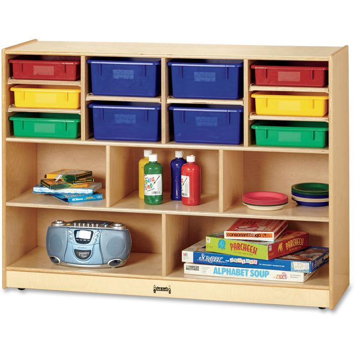 Jonti-Craft Colored Bins Combo Mobile Storage Unit - 15 Compartment(s) - 35.50" Height x 48" Width x 15" Depth - Wood Grain - 1 Each