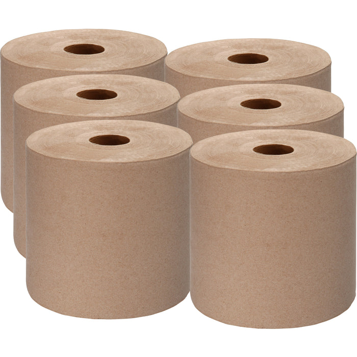 Genuine Joe Embossed Hardwound Roll Towels - 7.87" Width x 1000 ft Length - 2" Core - Kraft - 6 / Carton