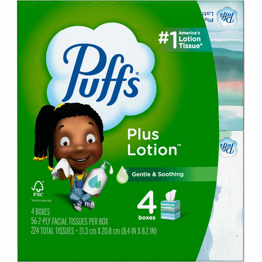 Puffs Plus Lotion Facial Tissues - 2 Ply - WhiteBox - 56/Box - 4 / Pack