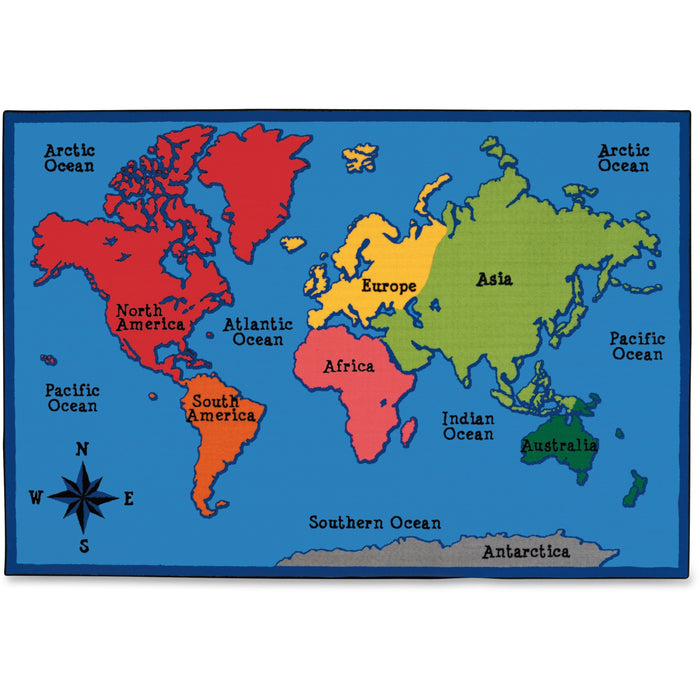 Carpets for Kids® KID$Value Plus™ World Map Design Rug - 12 ft Length x 96" Width - Rectangle - Assorted