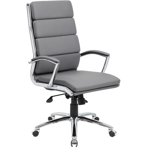 Boss B9471 Executive Chair - Gray Seat Color - Vinyl Seat Material - Gray Back Color - Chrome, Black Frame Color - Chrome Frame Material - 5-star Base - Armrest - 1 Each