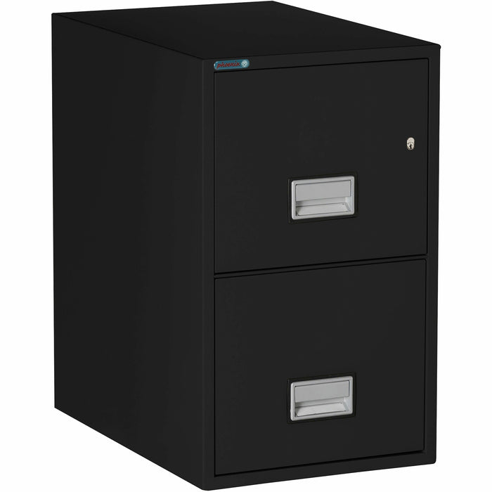 Phoenix World Class Vertical File - 2-Drawer - 16.9" Width x 25" Depth x 28" Height - 2 x Drawer(s) for File - Letter - Vertical - Impact Resistant, Fire Resistant, Explosion Resistant, Security Lock - Black - 1 Each