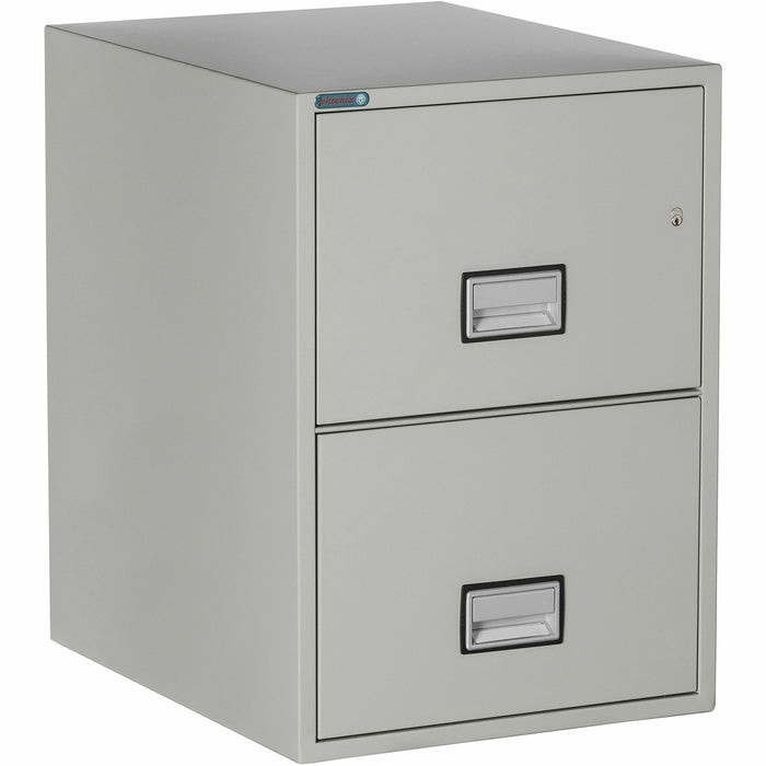 Phoenix World Class Vertical File - 2-Drawer - 25" Width x 19.9" Depth x 28" Height - 2 x Drawer(s) for File - Legal - Vertical - Fire Resistant, Explosion Resistant, Impact Resistant, Security Lock - Light Gray - 1 Each