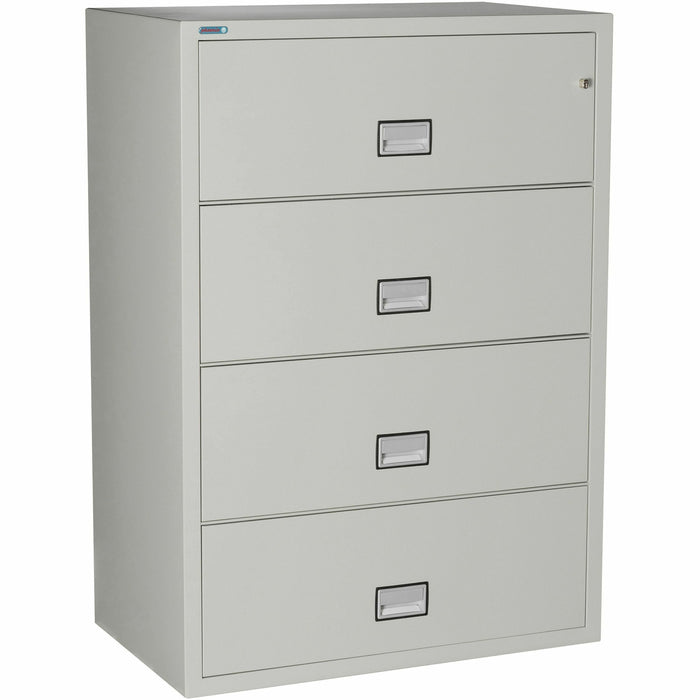 Phoenix World Class Lateral File - 4-Drawer - 38.9" Width x 23.6" Depth x 54.7" Height - 4 x Drawer(s) for File - Lateral - Fire Resistant, Explosion Resistant, Impact Resistant, Security Lock - Light Gray - 1 Each