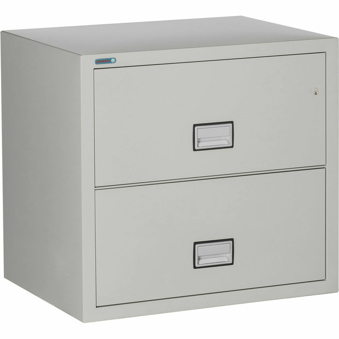 Phoenix World Class Lateral File - 2-Drawer - 31" Width x 23.6" Depth x 28.8" Height - 2 x Drawer(s) for File - Lateral - Fire Resistant, Explosion Resistant, Impact Resistant, Security Lock - Light Gray - 1 Each
