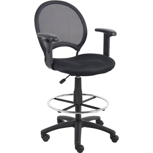 Boss B16216 Drafting Chair - Black Seat Color - Mesh Seat Material - Black Back Color - Ballistic Nylon, Metal Back Material - Black, Chrome Frame Color - Nylon Frame Material - 5-star Base - 1 Each
