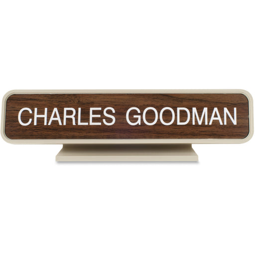 Xstamper Designer Framed Desk Sign - 10" Holding Width x 2" Holding Height - Rectangular Shape - Rounded Corner - Aluminum, Plastic - Almond - 1 Each
