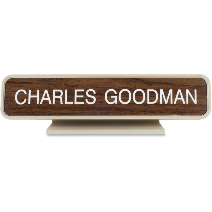 Xstamper Designer Framed Desk Sign - 10" Holding Width x 2" Holding Height - Rectangular Shape - Rounded Corner - Aluminum, Plastic - Almond - 1 Each