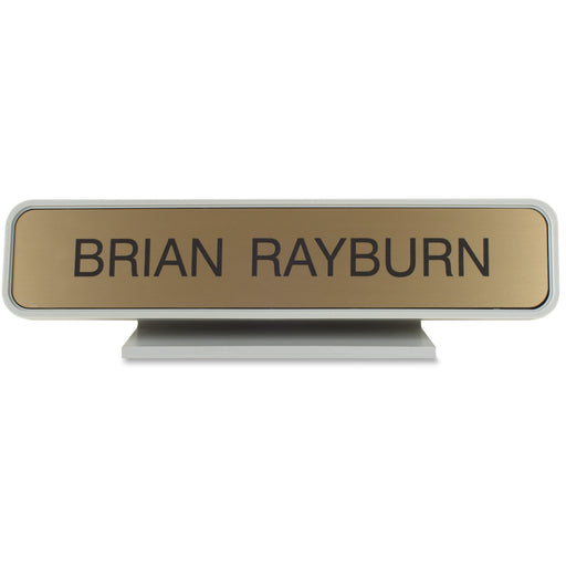 Xstamper Designer Framed Desk Sign - 10" Holding Width x 2" Holding Height - Rectangular Shape - Rounded Corner - Aluminum, Plastic - Gray - 1 Each