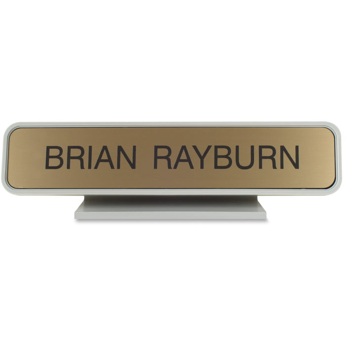 Xstamper Designer Framed Desk Sign - 10" Holding Width x 2" Holding Height - Rectangular Shape - Rounded Corner - Aluminum, Plastic - Gray - 1 Each