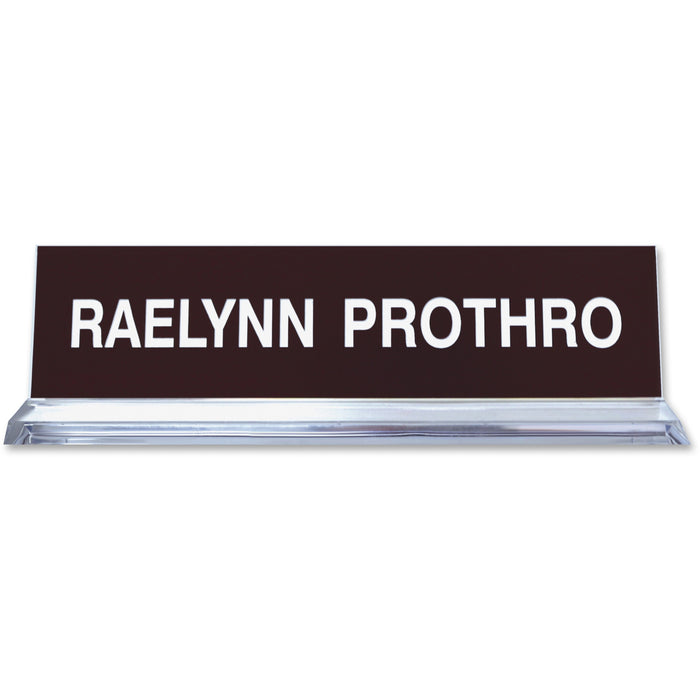 Xstamper Acrylic Base Desk Sign - 8" Holding Width x 2" Holding Height - Rectangular Shape - Double Sided - Durable - Acrylic, Plastic - Clear - 1 Each