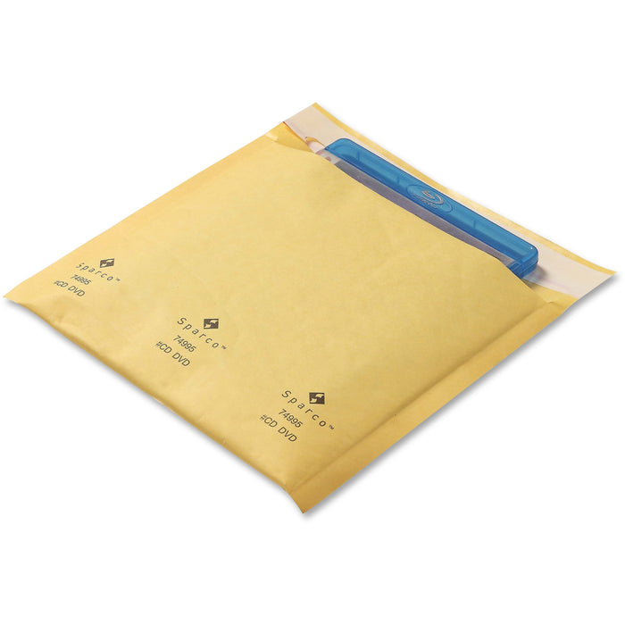 Sparco CD/DVD Cushioned Mailers - Multipurpose - 7 1/4" Width x 8" Length - Self-sealing - Gold - Kraft - 25 / Pack