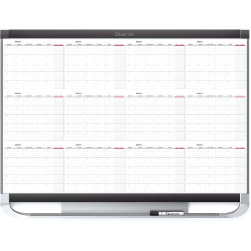 Quartet Prestige 2 Magnetic Calendar Board - Monthly - 12 Month - White, Graphite - Steel - 24" Height x 36" Width - 1 Each