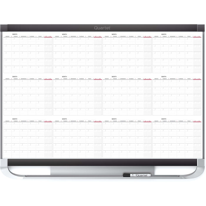 Quartet Prestige 2 Magnetic Calendar Board - Monthly - 12 Month - White, Graphite - Steel - 24" Height x 36" Width - 1 Each