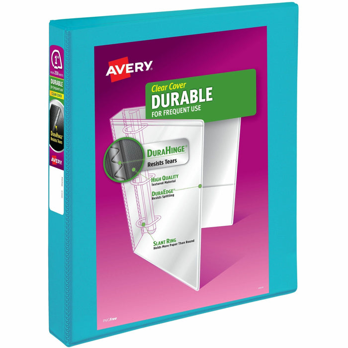 Avery® Durable View Binders with Slant Rings - 1" Binder Capacity - Letter - 8 1/2" x 11" Sheet Size - 250 Sheet Capacity - 1 2/5" Spine Width - 250 x 1" Ring - Fastener: Slant Ring - Pocket: 2, Internal - Polypropylene - Aqua - Adhesive, Durable, Flexibl