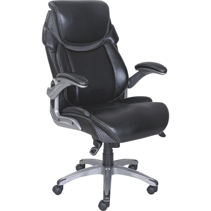 Lorell Wellness by Design Mesh Executive Office Chair - Black Seat Color - Bonded Leather Seat Material - Black Back Color - Bonded Leather Back Material - High Back - 5-star Base - Armrest - 1 Each