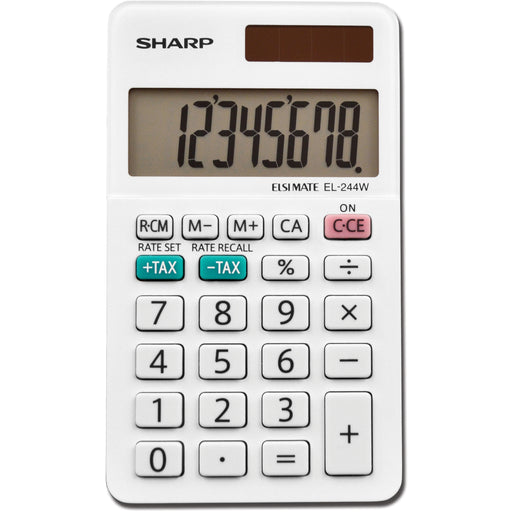 SHARP® EL-244WB 8-Digit Professional Pocket Calculator - 3-Key Memory, Auto Power Off - 8 Digits - LCD - 0.3" Height x 2.4" Width x 4.1" Depth - White - 1 Each