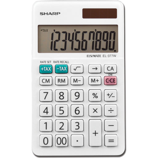 SHARP® EL-377WB 10-Digit Professional Handheld Calculator - Sign Change, Auto Power Off - 10 Digits - LCD - 0.3" Height x 2.8" Width x 4.8" Depth - White - Handheld - 1 Each