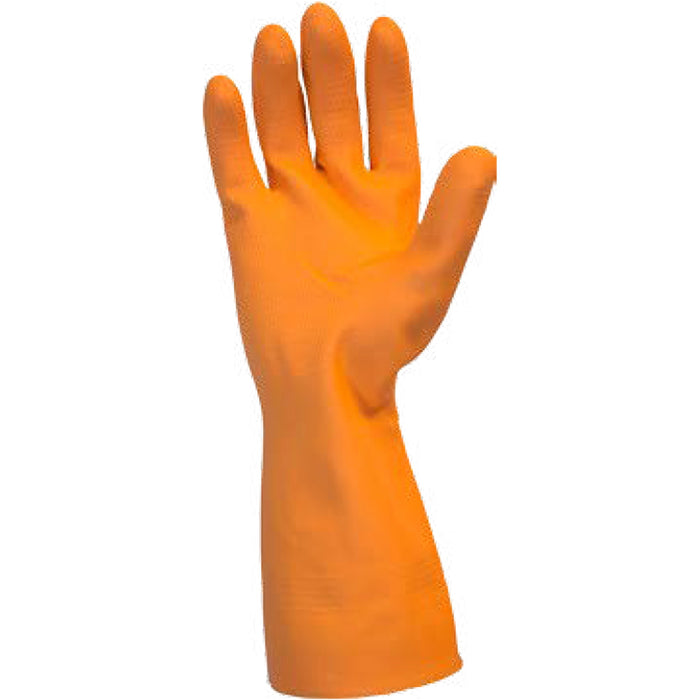Safety Zone Orange Neoprene Latex Blend Flock Lined Latex Gloves - 28 mil Thickness x 12" Glove Length - Chemical Protection - X-Large Size - Orange - Fish Scale Grip, Flock-lined - For Dishwashing, Cleaning, Meat Processing - 12 / Dozen