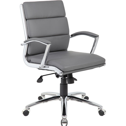 Boss Executive Chair - Gray Seat Color - Vinyl Seat Material - Gray Back Color - Chrome, Black Frame Color - Chrome Frame Material - Mid Back - 5-star Base - 1 Each