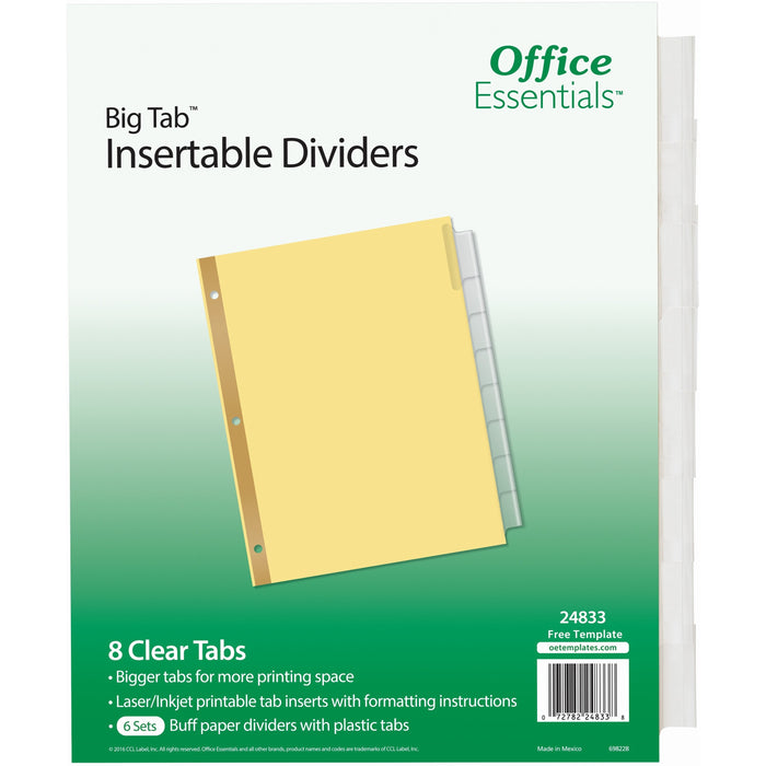 Avery® Office Essentials Big Tab Insertable Dividers - 384 x Divider(s) - 384 Tab(s) - 8 - 8 Tab(s)/Set - 8.5" Divider Width x 11" Divider Length - 3 Hole Punched - Buff Paper Divider - Clear Plastic Tab(s) - 30% Recycled - 48 / Carton