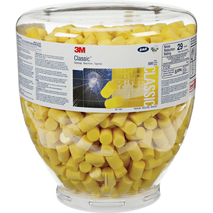 E-A-R Classic Earplugs - Medium Size - Yellow - Polyurethane Foam - 2/Pair - 1 Bottle
