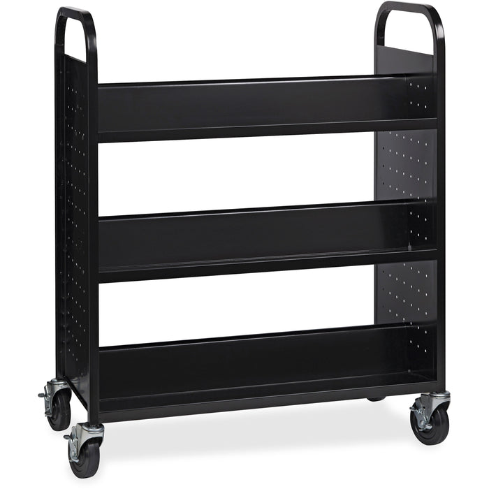 Lorell Double-sided Book Cart - 6 Shelf - Round Handle - 5" Caster Size - Steel - 38" Width x 18" Depth x 46.25" Height - Black - 1 Each