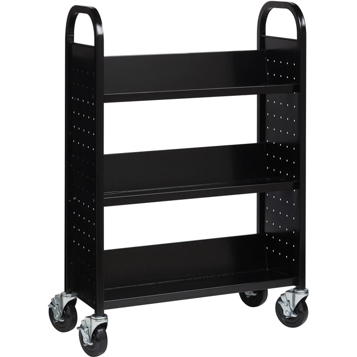 Lorell Single-sided Book Cart - 3 Shelf - Round Handle - 5" Caster Size - Steel - 32" Width x 14" Depth x 46" Height - Black - 1 Each
