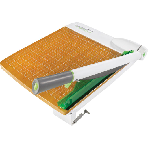 Westcott 15" CarboTitanium Guillotine Trimmer - 30 Sheet Cutting Capacity - CarboTitanium Blade - 15" Cutting Length - 5.5" Height x 14" Width x 22" Length - Heavy Duty, Lockable, Comfortable, Alignment Grid - Green, White - 1 Each