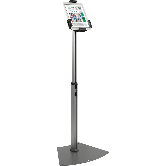 Kantek Adjustable Floor-Mount Tablet Kiosk Stand with Security Locking System - Up to 10.10" Screen Support - 46.50" Height x 17.40" Width - Floor - Steel - Black, Silver - Locking System - 1 Each