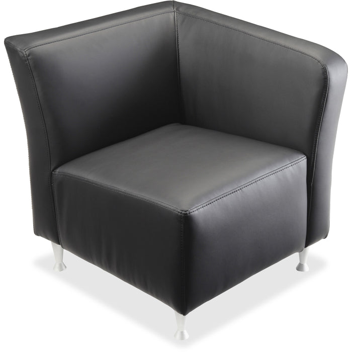 Lorell Fuze Modular Series Left Lounge Chair - Black Seat Color - Leather Seat Material - Black Back Color - Leather Back Material - Brushed Aluminum Frame Material - High Back - 1 Each