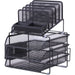 Lorell Divided 4-tier Desktop Organizer - 4 Tier(s) - 15.75" Height x 12.87" Width x 14.37" Depth - Desktop - Black - Plastic, Mesh - 1 Each