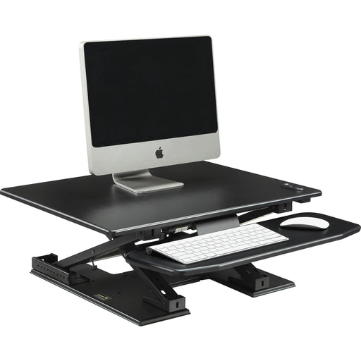 Lorell Electric Desk Riser with Keyboard Tray - Up to 33" Screen Support - Flat Panel Display Type Supported - 17.13" Height x 28.75" Width x 35.75" Depth - Desktop - Aluminum - Black - 1 Each