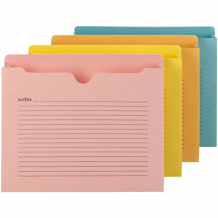 Smead Straight Tab Cut Letter Recycled File Jacket - 8 1/2" x 11" - 2" Expansion - 2 Plys - Aqua, Goldenrod, Pink, Yellow - Preprinted, Closed Sides, Reinforced Tab, Closed Sides, Durable - 10% Recycled - 12 / Pack