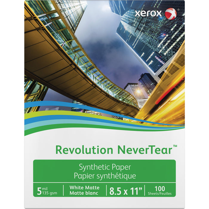 Xerox Revolution NeverTear Synthetic Paper - White - 94 Brightness - Letter - 8 1/2" x 11" - 135 g/m² Grammage - Matte - Weather Resistant, Chemical Resistant - White - 5 / Carton