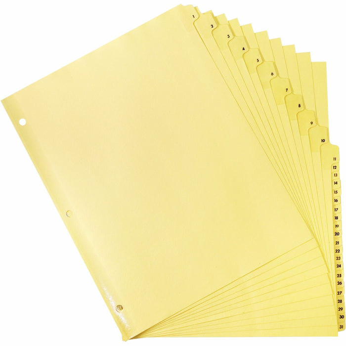 Business Source Preprinted 1-31 Tab Index Dividers - Printed Tab(s) - Digit - 1-31 - 31 Tab(s)/Set - 8.5" Divider Width x 11" Divider Length - Letter - 3 Hole Punched - Buff Buff Paper Divider - Buff Plastic Tab(s) - Punched, Durable, Heavy Duty, Reinforc