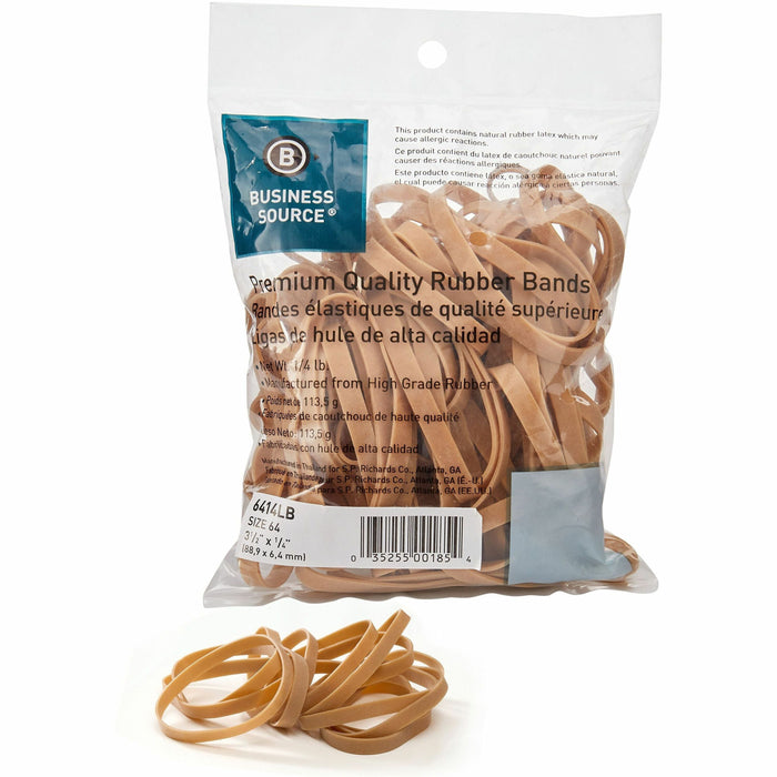 Business Source Premium Quality Rubber Bands - Size: #64 - 3.5" Length x 250 mil Thickness - Natural - 1 Pack
