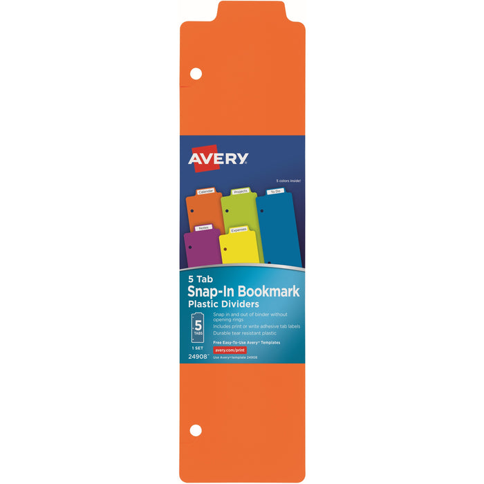 Avery® Snap-In Plastic Bookmark Dividers, 5 Tabs, 1 Set, Multicolor (24908) - Monthly - 1 Month Single Page Layout - 10" x 10" Sheet Size - White, Multicolor - Plastic - 1 Pack