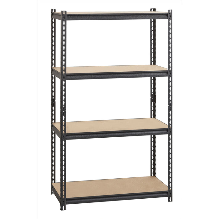 Lorell Iron Horse 2300 lb Capacity Riveted Shelving - 4 Shelf(ves) - 60" Height x 36" Width x 18" Depth - 28% Recycled - Black - Steel, Particleboard - 1 Each