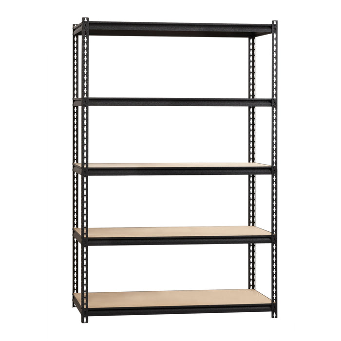 Lorell Iron Horse 2300 lb Capacity Riveted Shelving - 5 Shelf(ves) - 72" Height x 48" Width x 18" Depth - 28% Recycled - Black - Steel, Particleboard - 1 Each